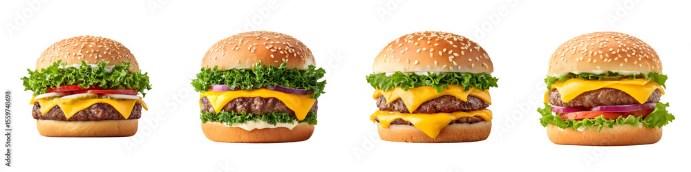 Classic Hamburger and Cheeseburger Set, Delicious Food Isolated Classic Hamburger and Cheeseburger Set, Delicious Food Isolated