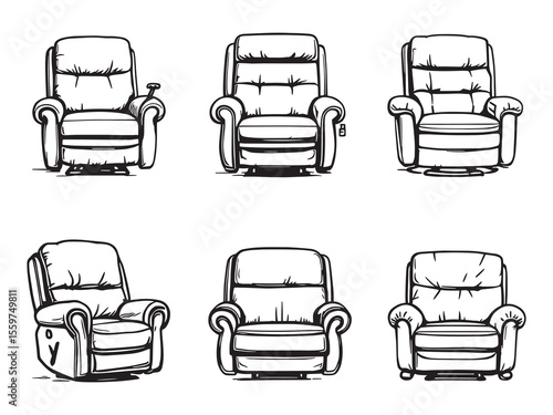 stylish home recliner furniture vector line art graphic