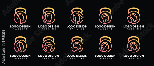 Collection of fitness logo design templates human head. fitness human logo icon
