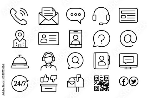 Customer Service and Communication Icon Set - Line Style Contact Support Icons