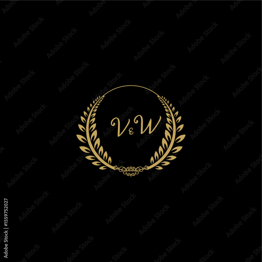 Fototapeta premium VW beautiful feminine and elegant wedding monogram initial logo with circle floral gold