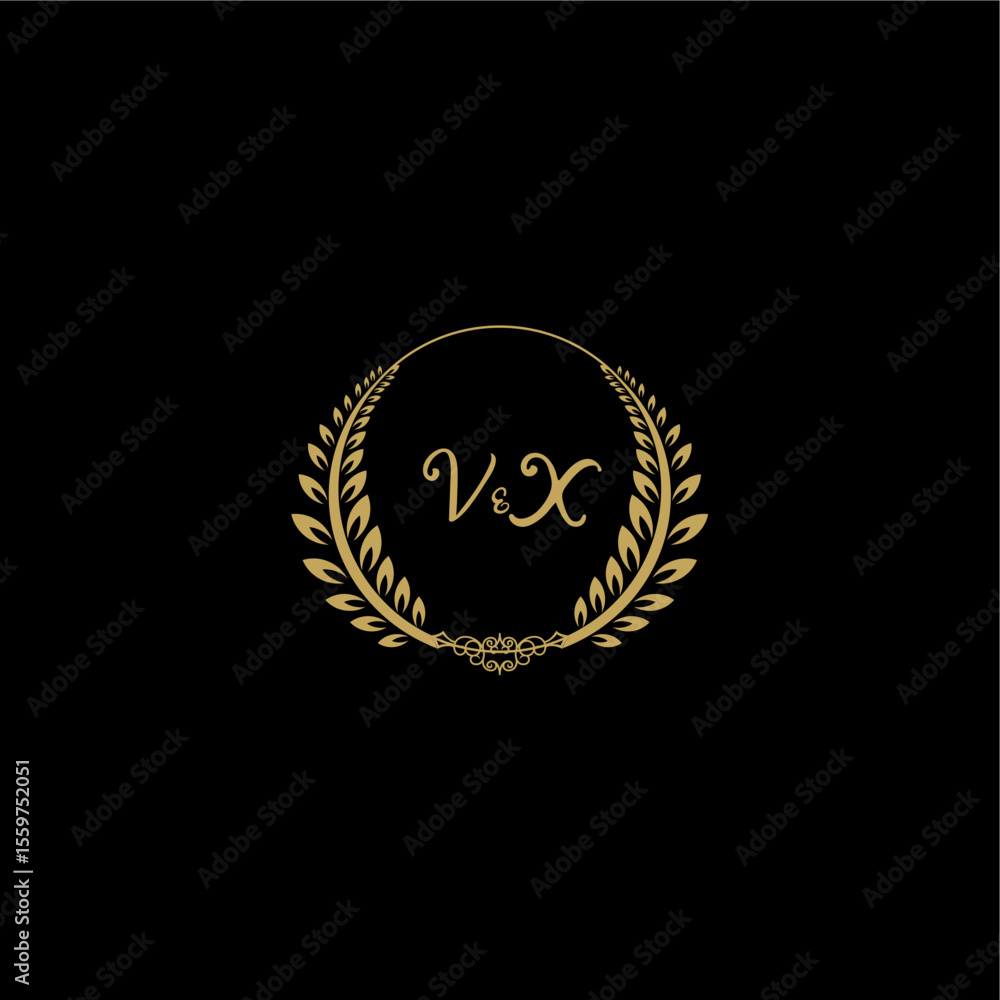 Fototapeta premium VX beautiful feminine and elegant wedding monogram initial logo with circle floral gold