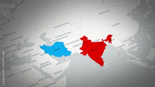  India, Iran Map Animation South Asia and Middle East Connection.