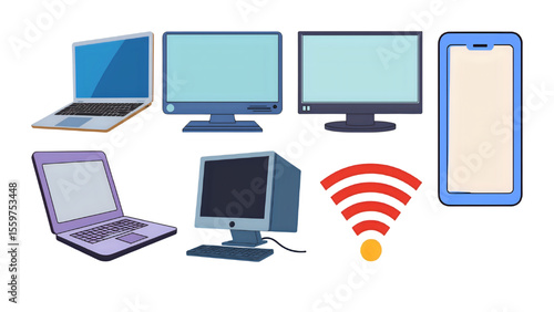 vector set laptop computer and mobile phone