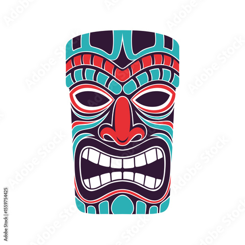 Illustration of Hawaiian traditional tribal tiki mask, Hawaiian God Vector style
