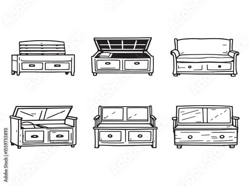 vector line art of storage bench furniture concept