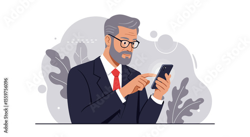 a man in a suit and tie is looking at his phone