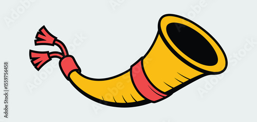 Cartoon Illustration of a Yellow Horn with Red Tassels