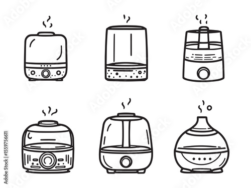 Vector line drawing of portable steam mist humidifier machine