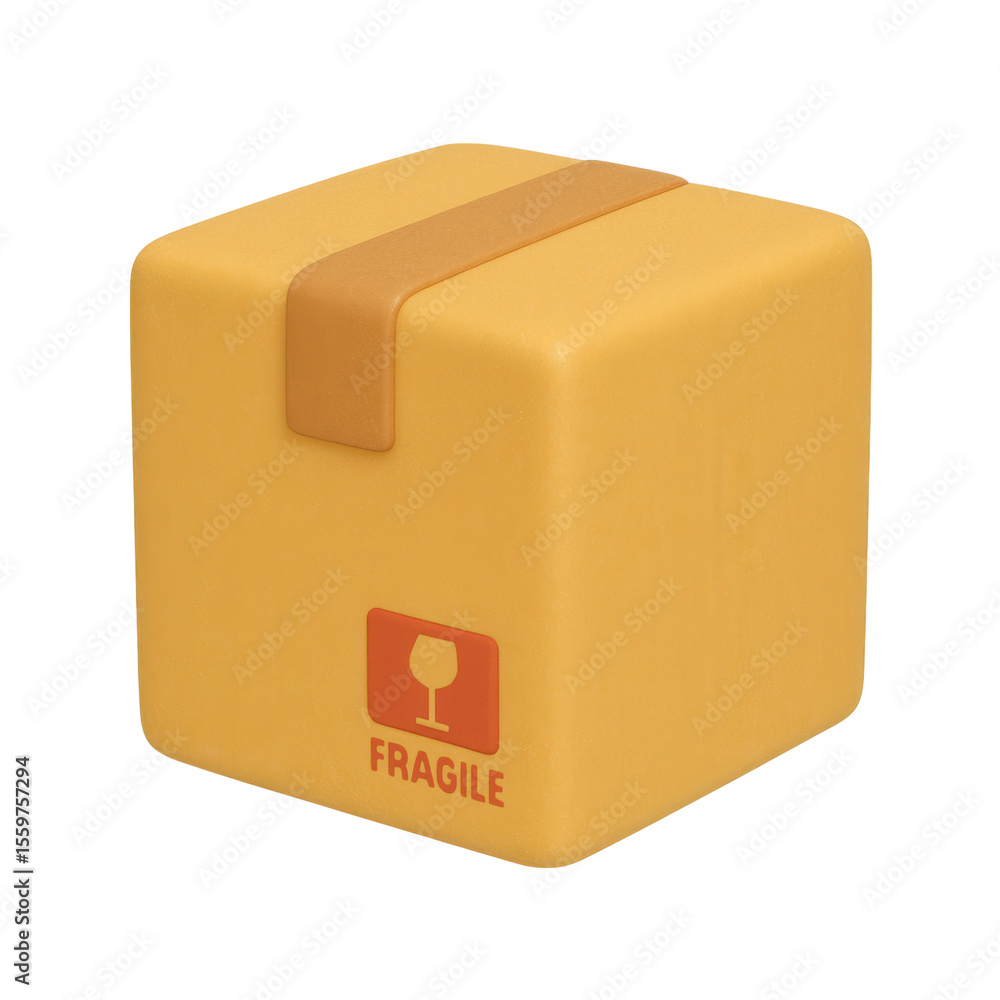 Fototapeta premium 3D Rendering of Cardboard Box with Fragile Symbol for Delivery and Shipping