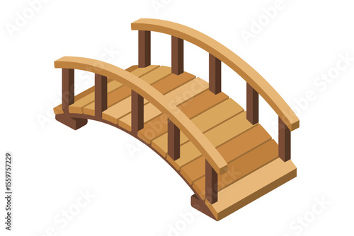 Isometric Wooden Arch Bridge Illustration