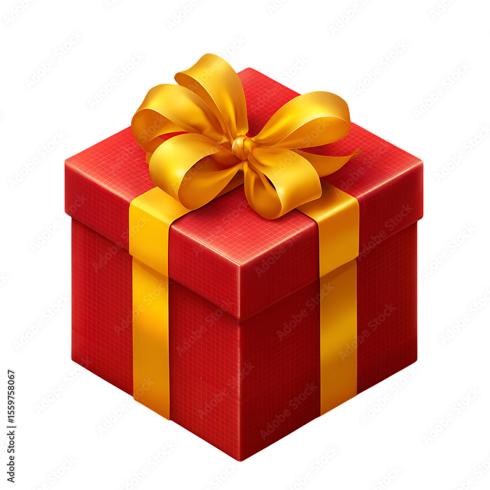 Fototapeta premium Red gift box with a golden ribbon and bow isolated on transparent background