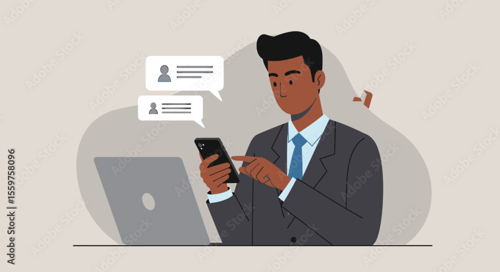 a man in a suit using his phone a man in a suit using his phone