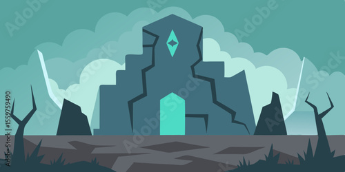 Mysterious Ancient Stone Structure A Fantasy Landscape Illustration