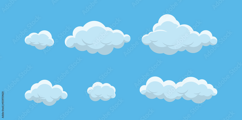 Flat Cartoon Vector Illustration of Fluffy Cloud Icon Set for Weather Infographic and Web Template Flat Cartoon Vector Illustration of Fluffy Cloud Icon Set for Weather Infographic and Web Template