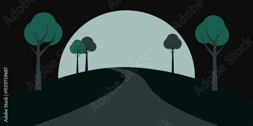 A vibrant vector illustration of a summer landscape with trees, flowers, and a clear sky, offering natural beauty and protection from the sun