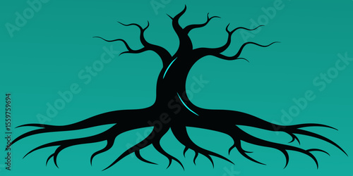 Ancient Tree Roots A Silhouette Illustration of Nature's Resilience