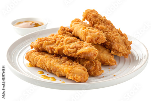 A set of fried chicken strips on a plate PNG Image