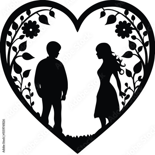 Heart shaped silhouette frame featuring a family silhouette inside for cherished memories