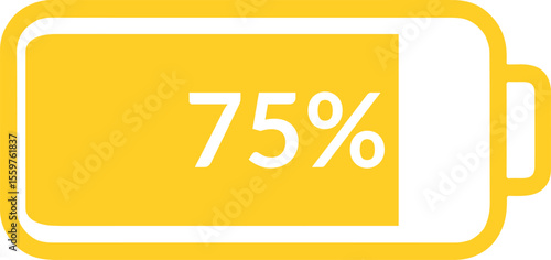 Battery Icon – 75% Charge – High Battery Status in Yellow