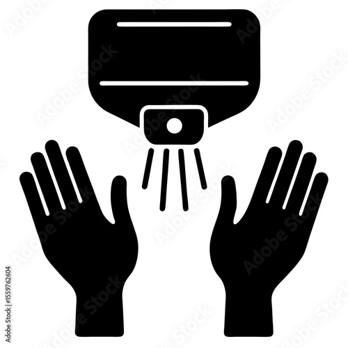 Hand dryer with hands drying black and white vector