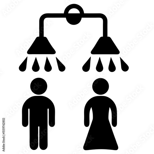 Man and woman taking shower stall symbol black vector