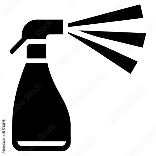 Black spray bottle with nozzle spraying liquid vector