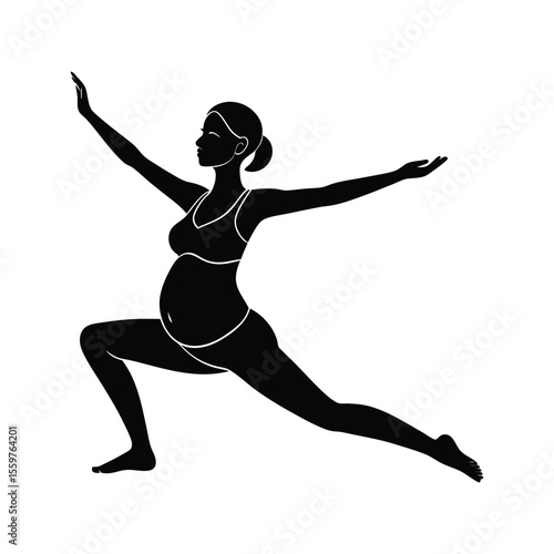 Graceful pregnant woman performing yoga or stretching in a minimalist silhouette style