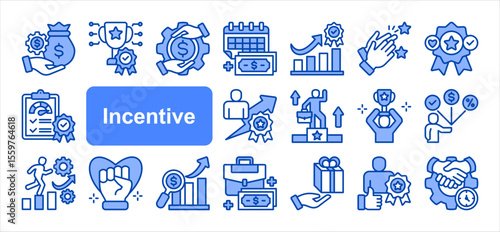 Incentive editable stroke icon set, with Reward, Compensation, Pay day, Performance award, Award, Employee benefits, Gift.
