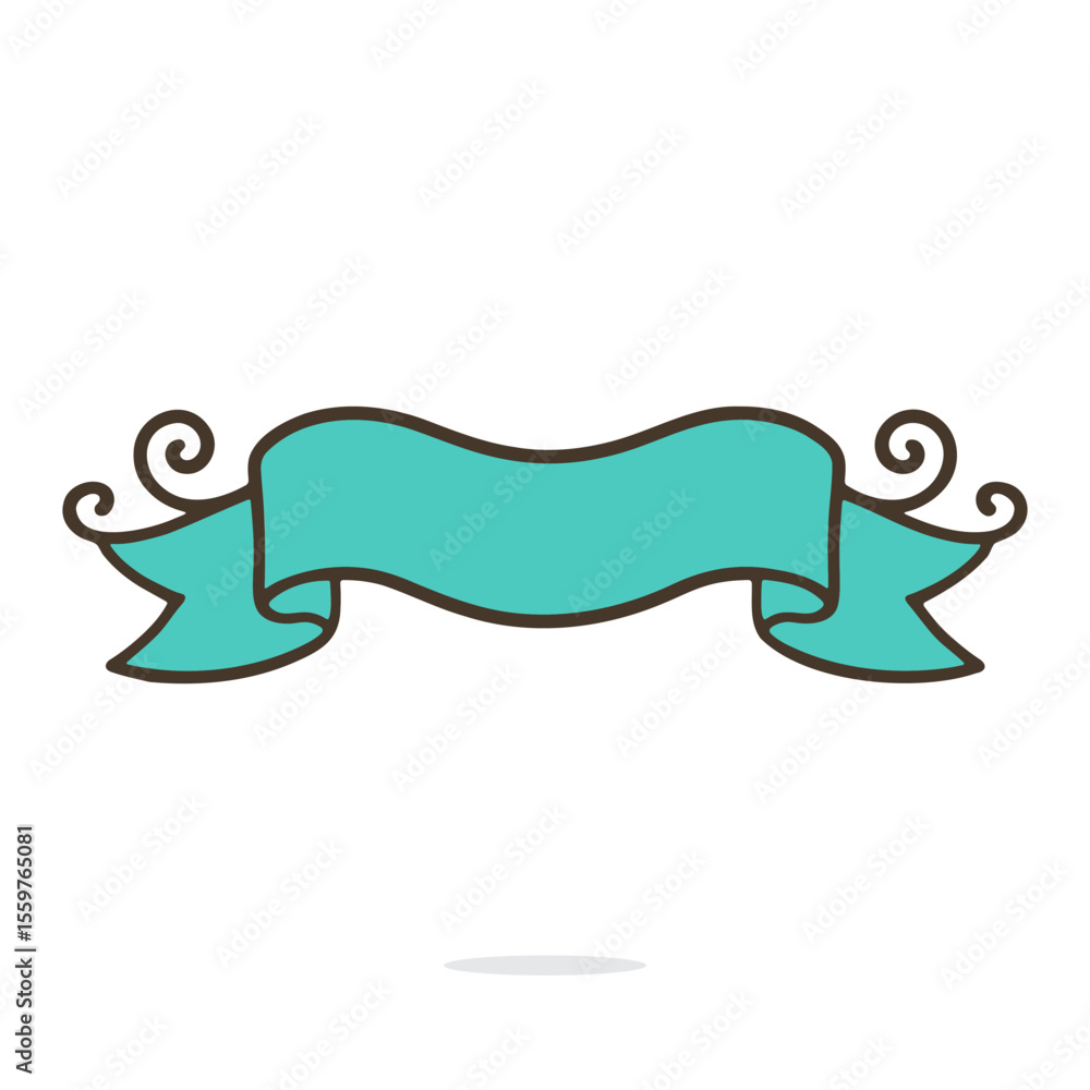 Obraz premium Simple turquoise ribbon banner with decorative swirls.