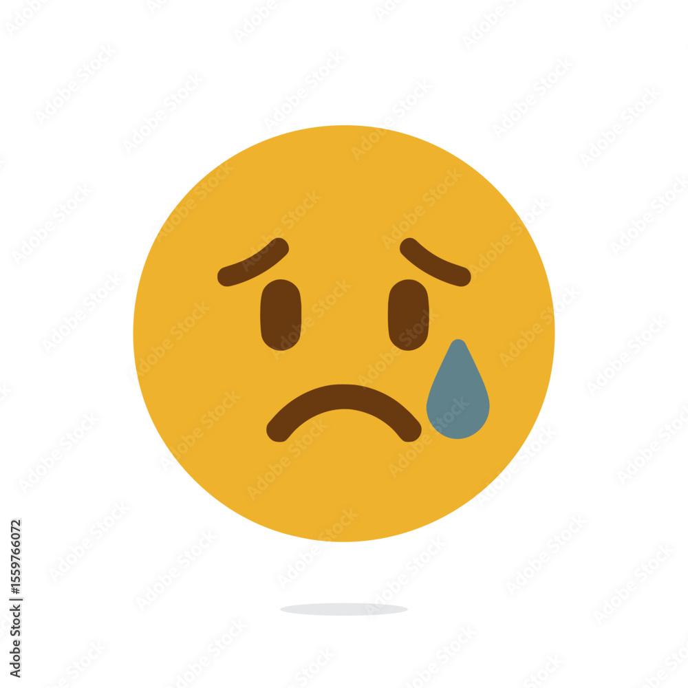Fototapeta premium A yellow emoji with a sad expression and a tear.