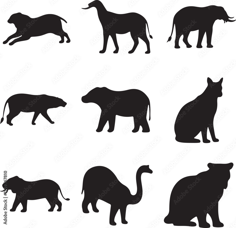 Fototapeta premium World animal day set silhouette vector icon isolated on white background 