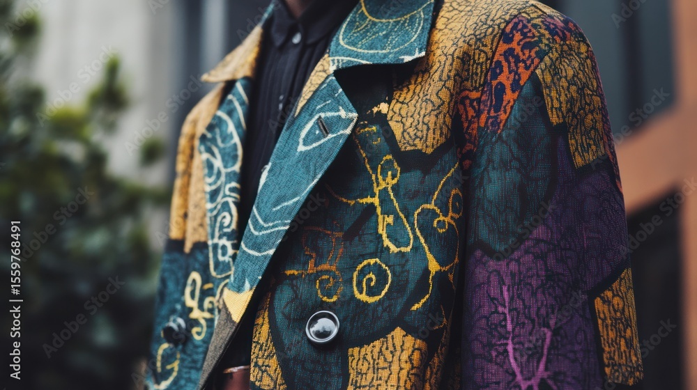 Fototapeta premium Close-up of a multicolored, patterned jacket.