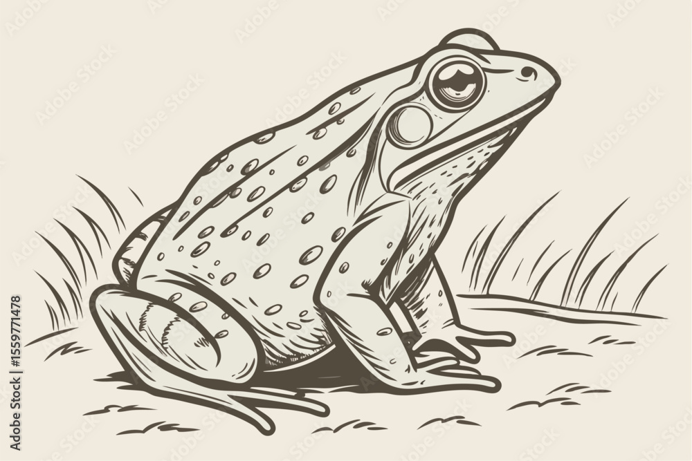 Naklejka premium Vintage Frog Illustration – Pencil Style Drawing