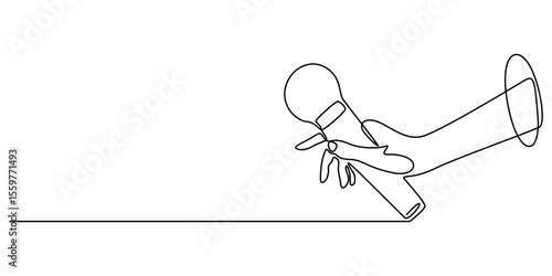 Continuous one line drawing of hand holding news microphone. Editable line, Journalist, reporter concept, This minimalist illustration represents a TV news reporter, capturing the essence of journalis