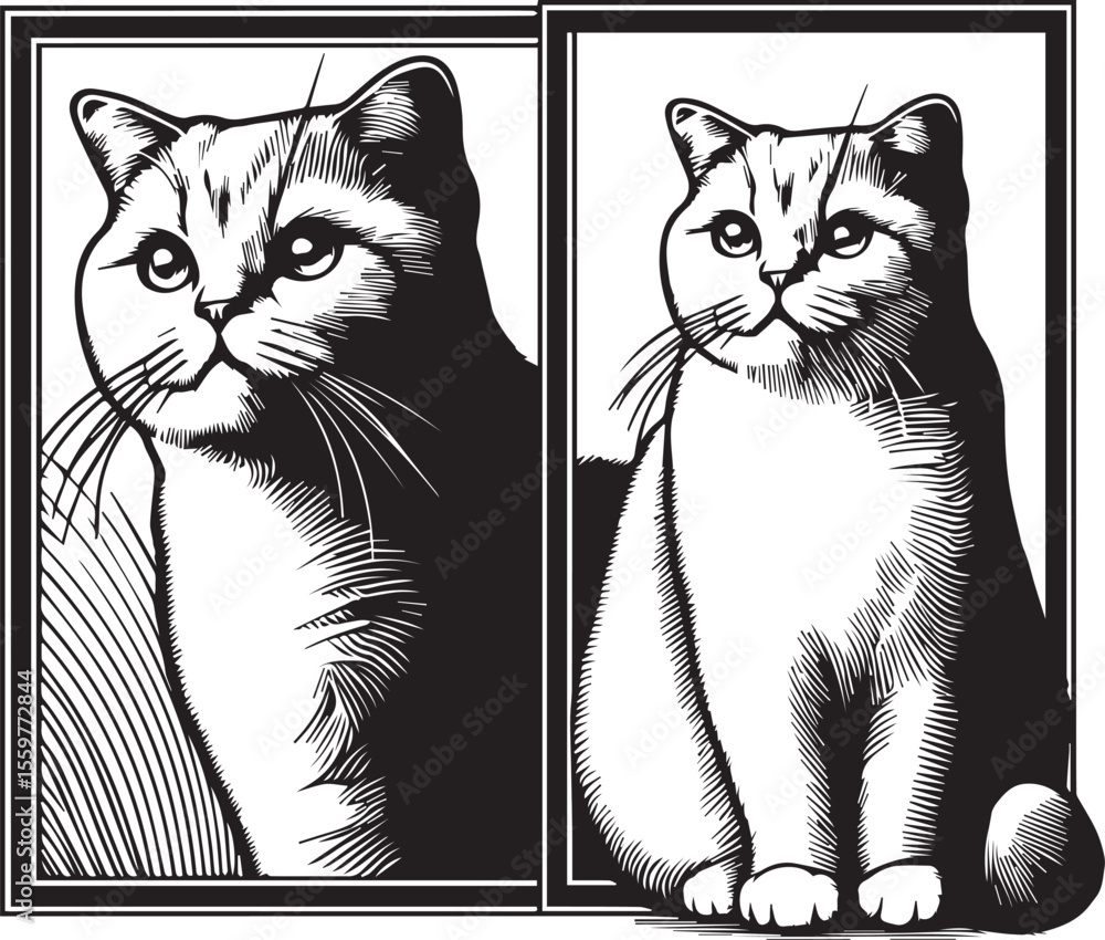 Obraz premium Scottish Fold Cat Vector in black and white