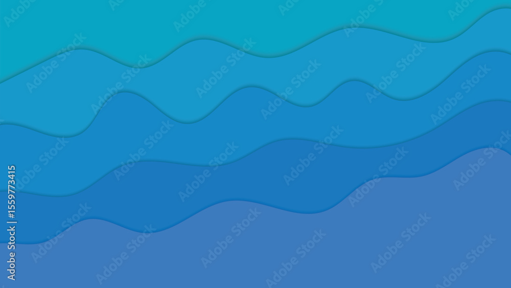 Fototapeta premium An abstract background featuring overlapping wavy layers in various shades of blue, creating a calm, aquatic, and flowing visual.