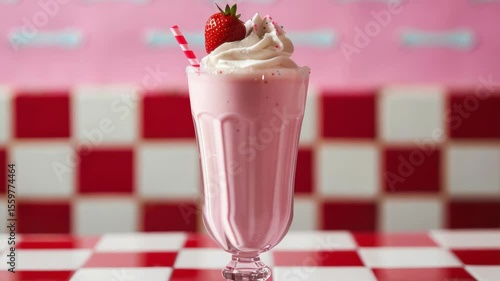 Strawberry milkshake in retro diner style