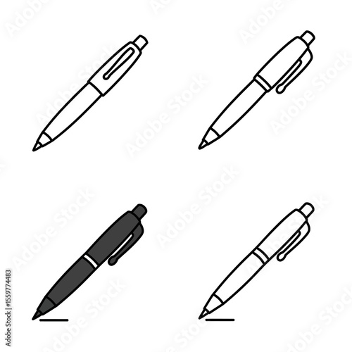 Ballpoint pen icon set in flat style. Office tool vector illustration. School equipment sign business concept
