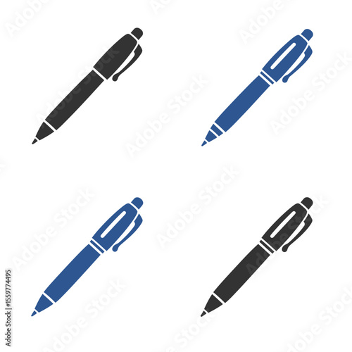 Ballpoint pen icon set in flat style. Office tool vector illustration. School equipment sign business concept