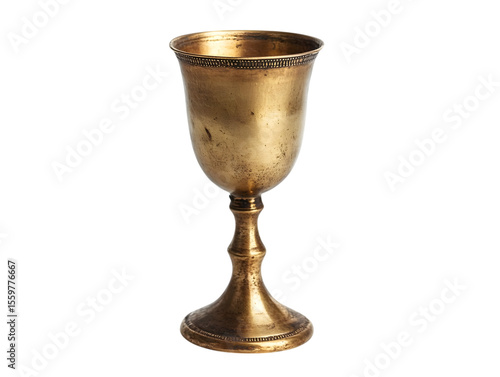 Antique brass goblet with ornate rim isolated on transparent background