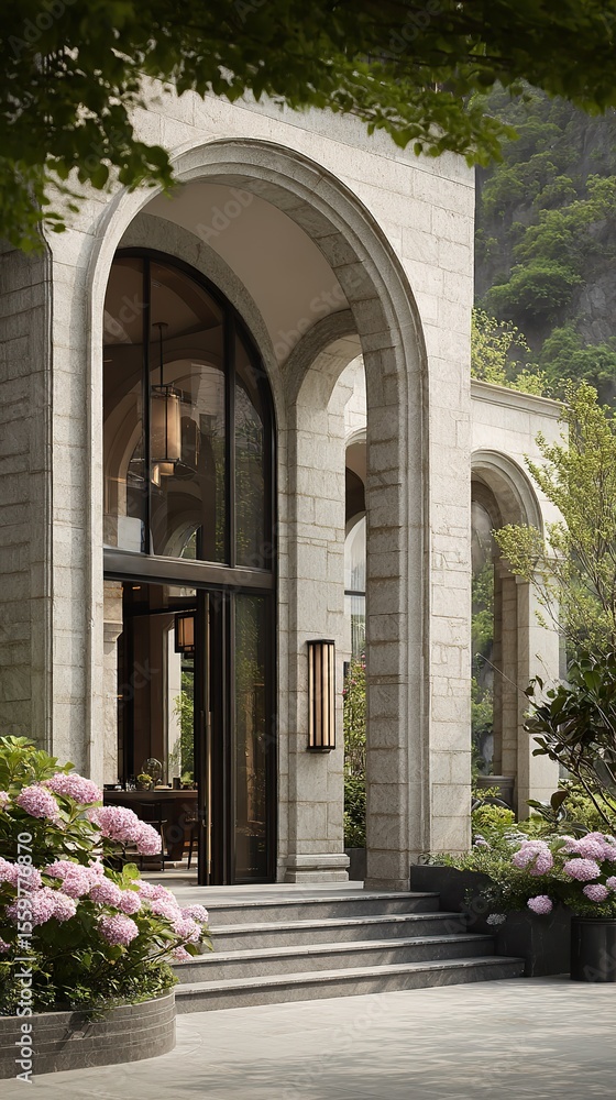 Fototapeta premium Elegant Stone Archway Entrance to Luxury Home