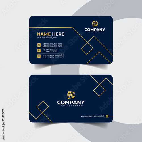 Luxury Navy Blue and Gold Business Card Template with Minimal Geometric Lines. Modern navy blue and gold luxury business card template for professionals.