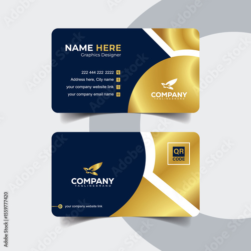 Navy Blue and Gold Luxury Business Card Design with Diagonal Highlights
