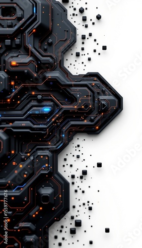 create a black abstract background hi tech network outer space starry texture 3d illustration with a clear and distinct subject positioned on the righ