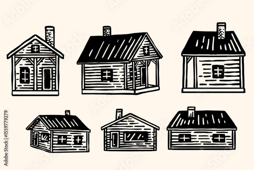 Rustic Vintage House Illustrations Collection – Six Unique Designs