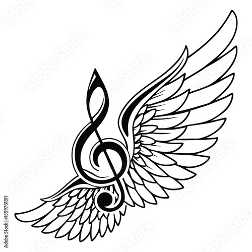 Creative Treble Clef Illustration With Majestic Wings vector