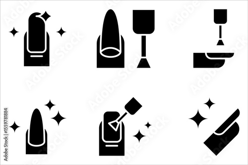 Nail polish salon icon set. fingernail painting. Nail care icon in line style on white background