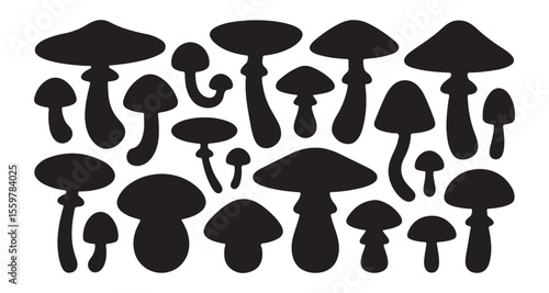 set of black silhouette mushrooms vector