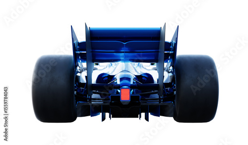 Photos 3d rendering blue racing car showing rear wing isolated on white background